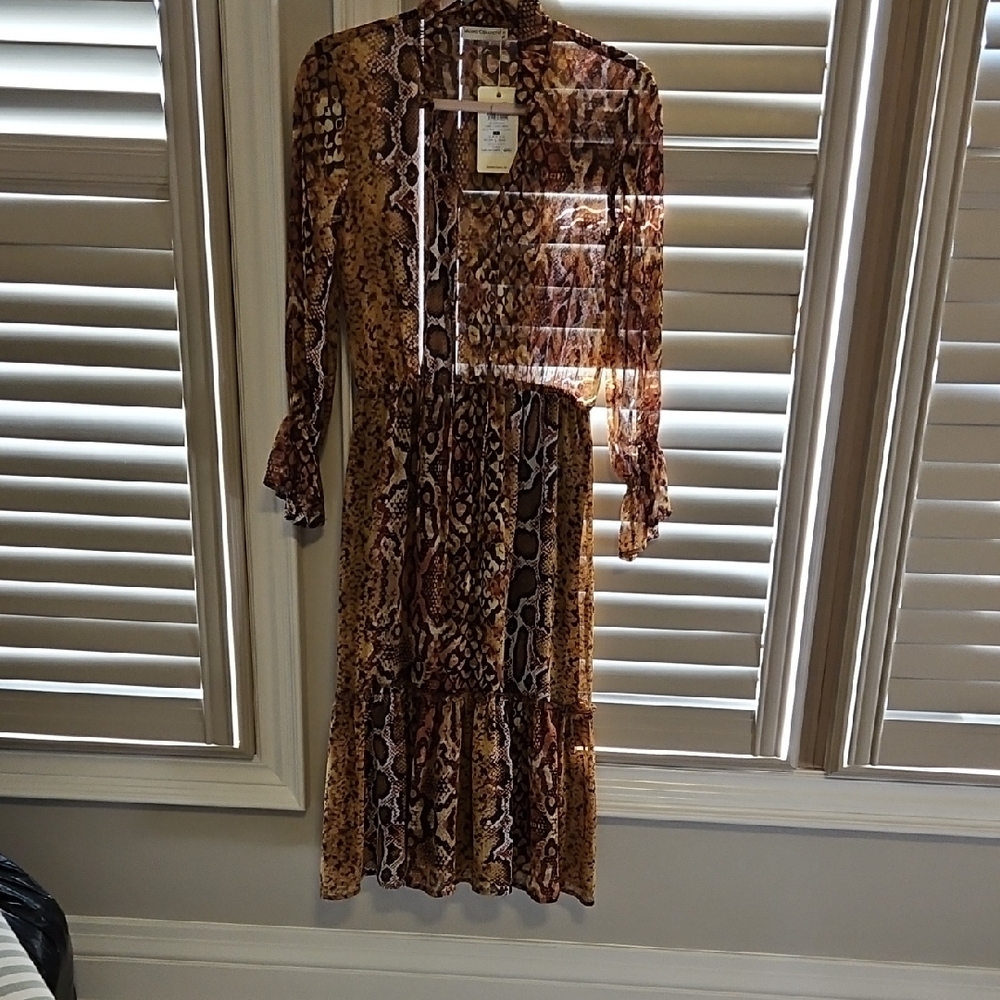 Brown Tiered Wrap Dress with Bishop Sleeves